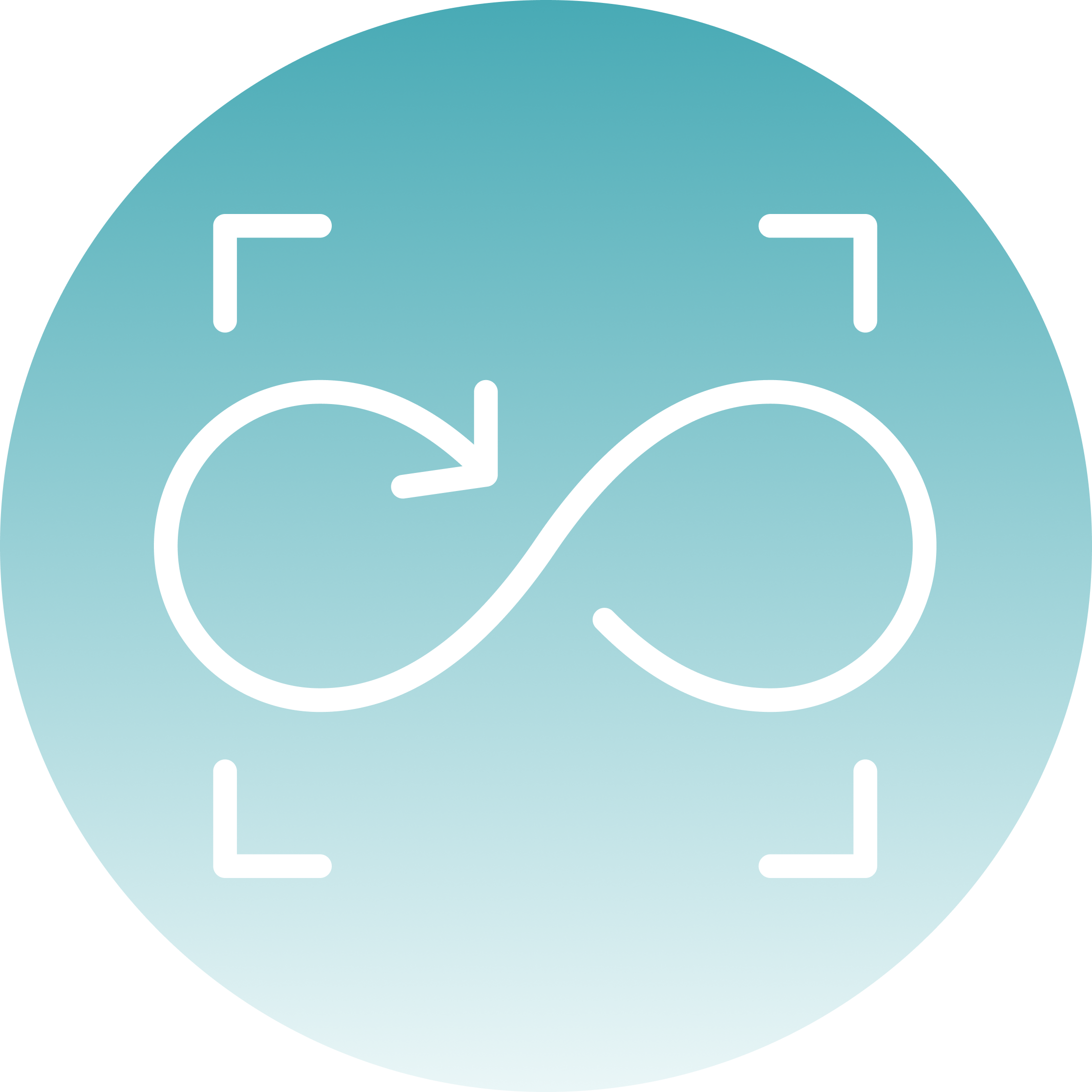 White infinity loop with a clockwise arrow inside a circular frame on a blue gradient background.